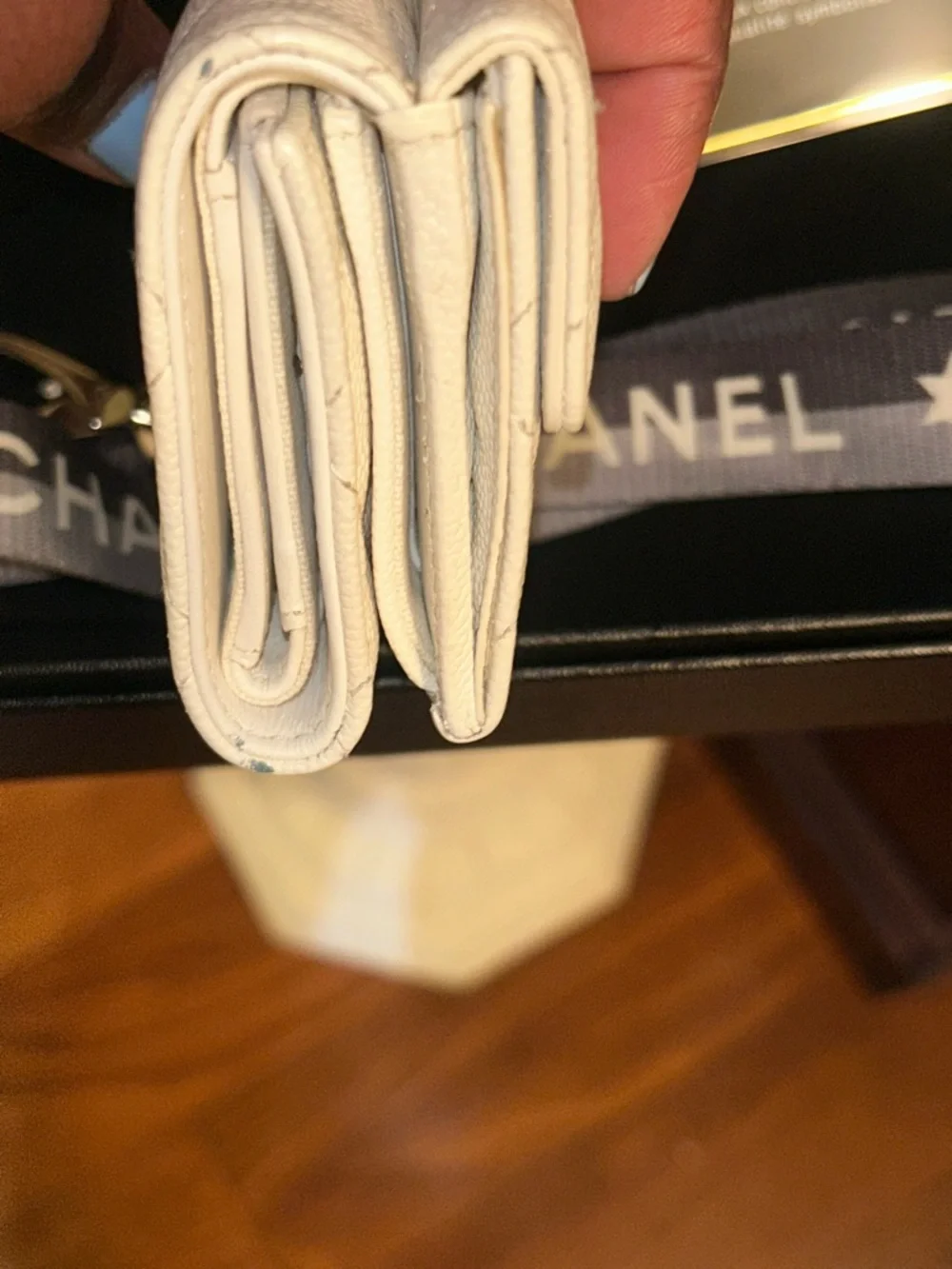 CHANEL White Quilted Caviar Classique Small Flap Wallet with CC Logo